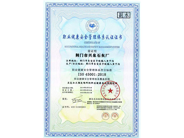職業(yè)健康安全管理體系認(rèn)證證書(shū)